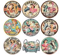 8 Pcs Coffee Diamond Art Painting Coasters Kits,Woman Coffee copywriting Coaster with Holder for Adults,Non-Slip DIY Dot Paint Craft Kits,Full Drill DIY Diamond Dot Gem Art Kit Home Decor Arts Craft