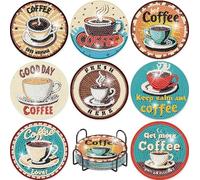 8 Pcs Coffee Diamond Painting Coasters Kits,DIY Round Drill Diamond Art Coasters with Holder,5D Diamonds Painting Dots Gem Art Crafts