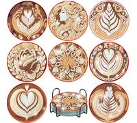 8 Pcs Coffees Diamond Coasters with Cork and Holder, DIY Latte Art Painting Coasters Kits for Adults, Diamond Dots Art Crafts Supplies for Dining Room Coffee Shops