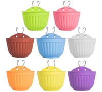 8 Pcs Colorful Resin Wall Hanging Planter Pot Vertical Garden Living Wall Mount Window Hang Indoor Outdoor Plant Flower Basket for Kitchen Herb Balcony Railing Shelf Fence Bedroom Trellis Decor Modern