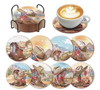8 Pcs Cowboy Diamond Art Coasters Kit with Holder Western Cowboy Hat Boot Diamond Art Coasters for Adults Diamond Art Kit Supplies for Present