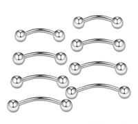 8 PCS Curved Barbells for Eyebrow, Nipple Barbell, Body Jewellery, Lip Daith Rook Helix Septum Bridge Belly Bar Piercing, Barbell Eyebrow Internally Threaded Tongue Piercing(16 G 8/10/12/14 mm)