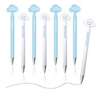 8 Pcs Cute Ball Point Pen, Kawaii Black Gel Ink Pen, Aesthetic Pen, 0.5mm Retractable Pen for School Office Writing Notes Diary, White and Blue