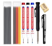 8 PCS Deep Hole Marker, Tracer Marker Pen & Tracer Pencil Set, Waterproof Long Nib Multi-Purpose Markers for Construction, Woodworking, Metal, Glass, Plastic - 3 Ink Colours: Red, Blue, Black
