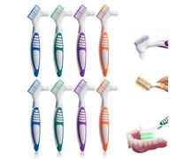 8 PCS Denture Brush, Double-Sided False Toothbrush with Anti-Slip Grip(Blue,Purple,Green,Orange), Portable Denture Cleaning Brush, for Dentures, Retainers and Mouth Guards, Daily Oral Care Essential