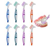 8 PCS Denture Brush Set,Portable Retainer Cleaning Toothbrush with Double Bristle Head,for Cleaning False Teeth Retainers and Mouth Guards,Rubber Double Sided Multi Layered Bristles