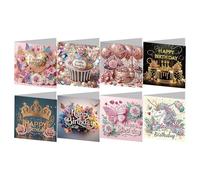 8 Pcs Diamond Art Birthday Cards, 5D Diamond Painting Cards with Envelopes, Handmade DIY Diamond Art Painting Birthday Greeting Cards Kit for Birthday Thanksgiving Crafts Gift