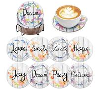 8 PCS Diamond Art Coasters Kits with Holder - Inspirational DIY Farmhouse Rustic Coasters for Beginners, Adults, Kids, Crafts Supplies