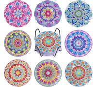 8 Pcs Diamond Art Coasters Kits with Holder, Mandala Diamond Painting Art Coasters Kits for Adults Beginners,Mandala Full Drill Gem Painting Craft Kit for Adults Supplies Gift.