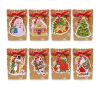 8 Pcs Diamond Art Painting Christmas Treat Bags with Snowman Santa Bells Christmas Tags DIY Kits 5D Diamond Art Snowflakes Kraft Paper Christmas Candy Goody Bags for Holiday Christmas Party Supplies