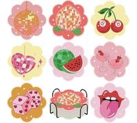 8 Pcs Diamond Art Painting Coasters Kits,cute Coaster with Holder for Adults, Non-Slip DIY Dot Paint Craft Kits,5D Full Drill DIY Diamond Dot Gem Art Kit Home Decor Arts Craft (Fashionable Beauty)