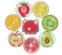 8 Pcs Diamond Art Painting Coasters Kits,cute Coaster with Holder for Adults, Non-Slip DIY Dot Paint Craft Kits,5D Full Drill DIY Diamond Dot Gem Art Kit Home Decor Arts Craft (Summer Fruits)