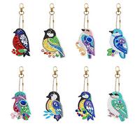 8 Pcs Diamond Art Painting Key Chains Robin Birds Hanging Decorations DIY Kits 5D Small Diamond Art Keychains Pendant Double Sided Rhinestones by Number Crafts Key Ring Bag Ornaments for Women Girls