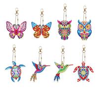 8 Pcs Diamond Dots Painting Key Chains Butterflies Hummingbirds Hanging Decorations DIY Kit 5D Mini Diamond Art Keychains Owl Sea Turtle Ornaments Double Sided Gem by Number Schoolbag Bag Charm Decor