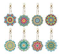 8 Pcs Diamond Dots Painting Keychains Mandala Hanging Ornament DIY Kits 5D Mini Diamond Art Key Chains Pendant Double Sided Rhinestones by Number Art Crafts Key Ring Bag Decor for Girls Women Ladies