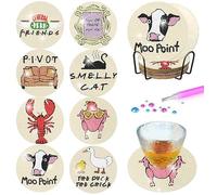 8 Pcs Diamond Painting Coasters- 5D Friends Diamond Painting Coasters Kits，DIY Diamond Art Coasters with Holder Non Slip Coaster Crystal Sticky for Tabletop Protection and Gifts （3.94x3.94Inch）.