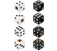 8 Pcs Dice Tire Valve Stem Caps, White and Black Universal Copper Core Dustproof Tire Valve Stem Covers for Cars, SUV, Trucks, Motorcycles, Bikes, Bicycles