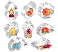 8 Pcs Diwali Party Supplies Cookie Cutter Lotus Lantern Elephant Mandala Paisley Kalash Fireworks Shapes Stainless Steel Cookie Cutter Molds Diwali Decorations for Party Favors Baby Shower Women Gifts