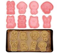 8 Pcs Dog Cookie Cutters with Plunger Stamps Set 3D Puppy Bone Shape Biscuit Cutter Funny Cartoon Cookie Stamps Stamped Embossed Dog Cookie Cutters for Treats DIY Cookie Baking Supplies (Cute Style)