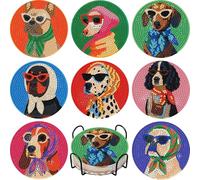 8 Pcs Dog Diamond Art Coasters Kit with Holder, Dog Diamond Painting Coasters Complete Kit, Gem Art Coaster for Women, Teens and Beginners, Relaxing DIY Craft Gift