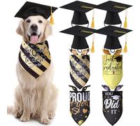 8 Pcs Dog Graduation Cap and Bandana 2024 Pet Graduation Accessory Include 4 Pet Black Graduation Hat Dog Graduation Cap with Yellow Tassel 4 Dog Graduation Bandana Gifts for Small Medium Dog