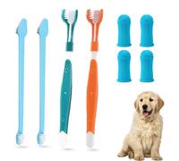 8 PCS Dog Toothbrush Set, 2 Dual-Dead Toothbrush, 2 Pack Triple Heads Pets, 4 Dog Finger Toothbrush, Multi-Angle Dental Cleaning Products Suitable for All Pets