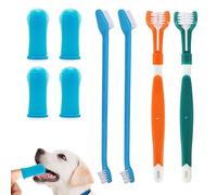 8 Pcs Dog Toothbrush Set,4 Pet Finger Toothbrushes with 2 Dual-Dead Toothbrush and 2 Triple Heads Dog Toothbrushes,360°Silicone Pet FingerToothbrush for Small Medium,DogOral Hygiene Deep Clean