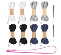 8 Pcs Drawstring Replacement Kit with 3 Easy Draw String Threader Tool 22.8 Inches Round Cotton Drawstring Hoodie String for Sweatpants Shorts Pants Coats Sweaters