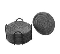 8 Pcs Drink Coasters Set with Holder, 11cm Thick Woven Coasters Absorbent Coaster for Coffee Mug Glass Cup Home Decor for Table (B)