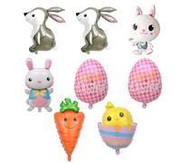 8 Pcs Easter Balloons Set, Easter Decorations with Bunny and Egg Designs, Large Outdoor Easter Decor for Spring Celebrations and Party Events, Featuring Assorted Metallic Balloon Collection