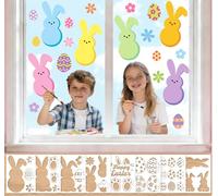 8 Pcs Easter Bunny Stencils for Window Glass,13.8x10.6 Inch Large Reusable Easter Window Stencils Rabbit Eggs Drawing Templates for Spring DIY Painting on Home Glass Wall Wood Door Mats Décor