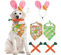 8 Pcs Easter Dog Costumes from, Funny Carrot Shape Teeth Cleaning Dog Chew Toys & Cute Dog Bandana, Adorable Bunny Ears Headbands, Presents for Puppies, Pet Dogs