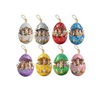 8 Pcs Easter Glitter Hanging Eggs Ornaments, 2D Wooden Cartoon Bunny Multicolor Eggs Hanging Pendants, for Home DIY Craft Holiday Party Decoration (A)