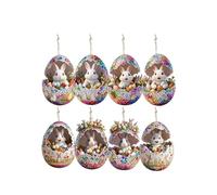 8 Pcs Easter Glitter Hanging Eggs Ornaments, 2D Wooden Cartoon Bunny Multicolor Eggs Hanging Pendants, for Home DIY Craft Holiday Party Decoration (D)