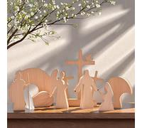 8 pcs Easter Scene Wooden Decoration Cross Tabletop Decorations Religious Jesus Easter Decorations Easter Home Decor Wooden Table Centerpiece Cross Christ Statue Set for Desktop Office
