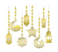 8 Pcs Eid Decorations,Shining Gold Star Moon Lantern Hanging Streamer Banners Ramadan Hanging Decorations,Banner Backdrop Shining Hanging Wall Decorations,for Indoor Outdoor Home Party Decor