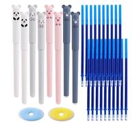 8 Pcs Erasable Pens, 0.5 cm Animal Rub Out Pens, Erasable Animal Pen for Student Stationery Office Supplies with 2 Eraser and 20 Refill(Black)