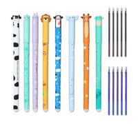 8 Pcs Erasable Pens Animals, Cute Animal Pens That Rub Out with 10 Pcs 0.7mm Refills, Cartoon Erasable Gel Pens with Eraser at the End, Adorable Rub Out Pen for Office, School Stationery Supplies