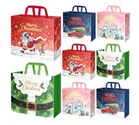 8 Pcs Extra Large Christmas Gift Bags with Handles, Oversized Reusable Non-Woven Tote Bags with Handles, 19.7 x 16.5 x 7.9 Inch Jumbo Heavy Duty Xmas Watercolor Gift Wrapping Bags for Holiday Shopping