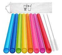 8 Pcs Extra Wide Reusable Smoothie Straws & Boba Straws with 1 Bag & 2 Brushes - Multicolor Big Jumbo Straws, BPA Free Large Plastic Straws for Smoothies, Bubble Tea(Tapioca, Boba Pearls), Milkshakes