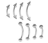 8 Pcs Eyebrow Piercing, Eyebrow Piercing Jewellery, Silver Septum Ring, Hypoallergenic Steel Body Jewellery Set with Curved Barbell for Belly Lip, 6MM/8MM/10MM/12MM Stainless Steel Set