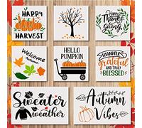 8 PCS Fall Autumn Stencils for Painting on Wood Wall, Fall Theme Pattern Templates for DIY Home Fall Farmhouse Decorations, Paint Wood Signs, Reusable Plastic Stencil