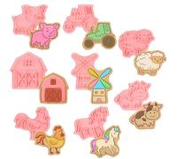 8 Pcs Farm Animal Cookie Cutters with Plunger Stamps Set 3D Pig Chicken Sheep Cow Horse Truck Stamp and Cutter Funny Cartoon Cookie Stamps Embossed Cookie Cutters for Treats DIY Cookie Cake Supplies