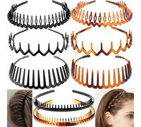 8 PCS Fashion Effortless Plastic Headbands with Teeth Comb Black Skinny Headbands No Slip Hair Accessories Bands for Women Men Teen Girls, Amber&Bright Black