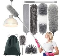 8 PCS Feather Duster Set, Extendable Washable Cobweb Duster with 15-98 Inch Telescopic Pole, Microfiber Dusters for Cleaning Ceiling Fans, Lights, Blinds, Furniture, Cars & High Reach Dusting