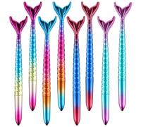 8 Pcs Fishtail Pens, Fish Tail Styling Ballpoint Pens Creative Writing Pen Color Fish Tail 0.5mm Black Ink Gel Pens for Birthday Children Gift Office School Stationery Supplies