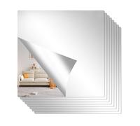 8 Pcs Flexible Mirror Sheets, Sticky Acrylic Mirror Tiles, Acrylic Mirrors Stickers, Small Square Self-Adhesive Stick on Mirrors for Walls Wardrobe Doors Bathroom Bedroom Living Room (20 x 20 cm)