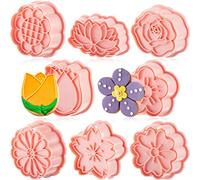 8 Pcs Flower Cookie Cutters 3D 8 Styles Spring Summer Daisy Sunflower Tulip Rose Variety Pack Shaped Mold Plastic Pink Cookie Cutters for Mother's Day Wedding Bridal Shower Friendship Party Supplies