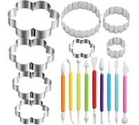 8 PCS Flower Cookie Cutters and 9 PCS Double Ended Fondant Carving Pens Biscuit Cutter Stainless Steel Flower Fondants Cookie Tool Cake Carving Decorating Plastic Cake Mould for Baking