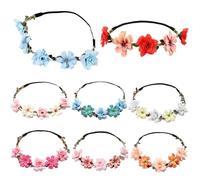 8 Pcs Flower Crown for Women Girls Elastic Boho Flower Headbands with 5 Pcs Flowers Hawaii-Style Wedding Fairy Crown for Bridal, Bridesmaid, Taking Photos, TravelingCrown